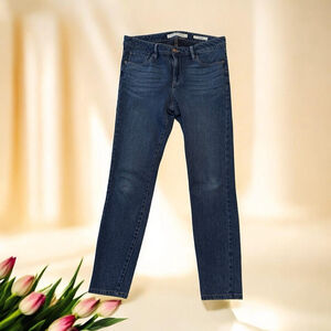 Jones New York Jeans Knit Jean Soft Denim Womens 8 Blue Distressed Straight Leg